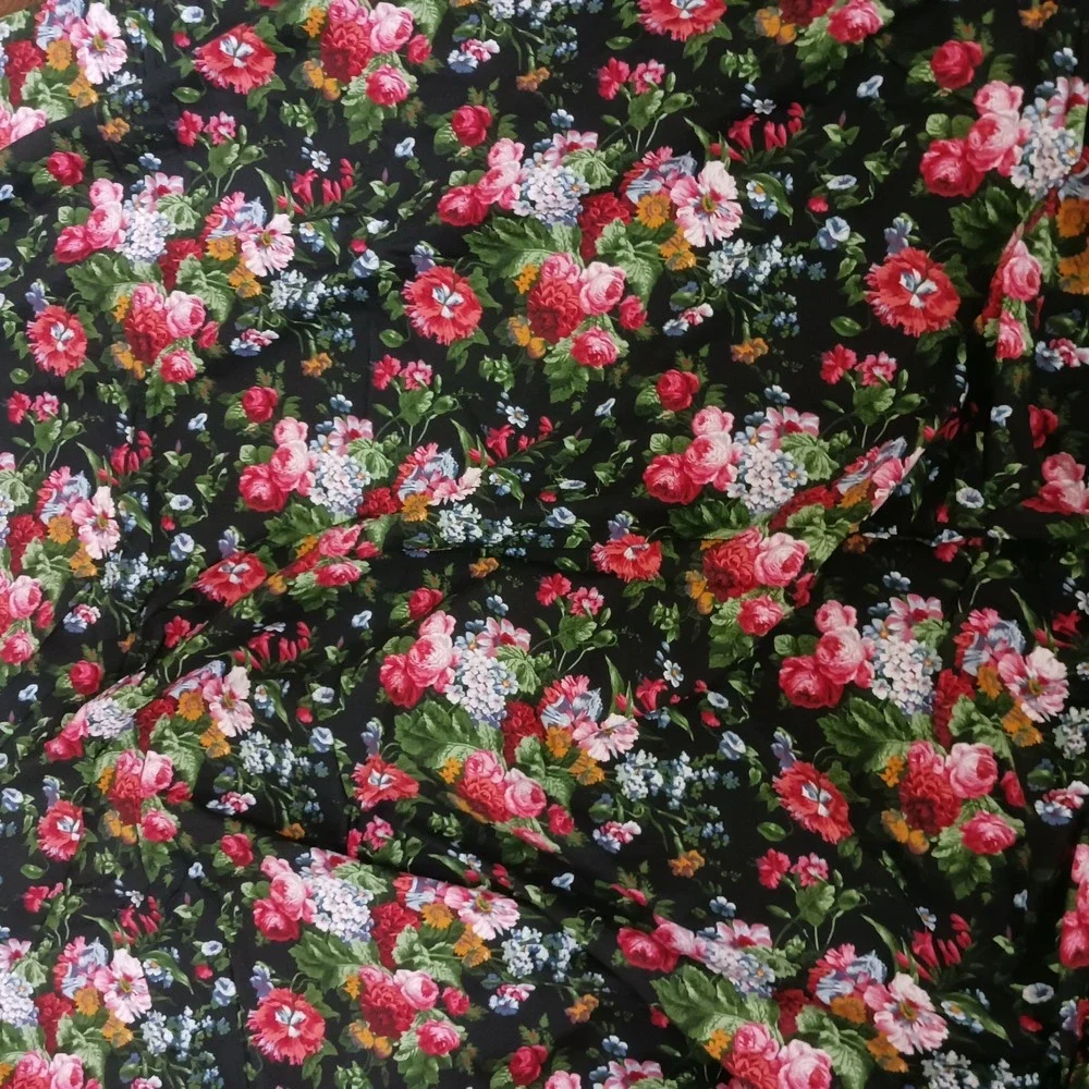 Vintage Cossette Isadora Ralph Lauren Fitted King Sheet Black Floral Cotton‎ USA